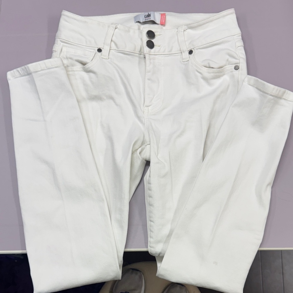 CAbi High Rise White Jeans Classic Denim